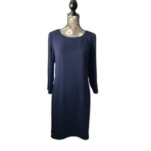 Laundry By Shelli Segal Women's 6 Navy Blue 3/4 Sleeves Midi Crew Neck Dress